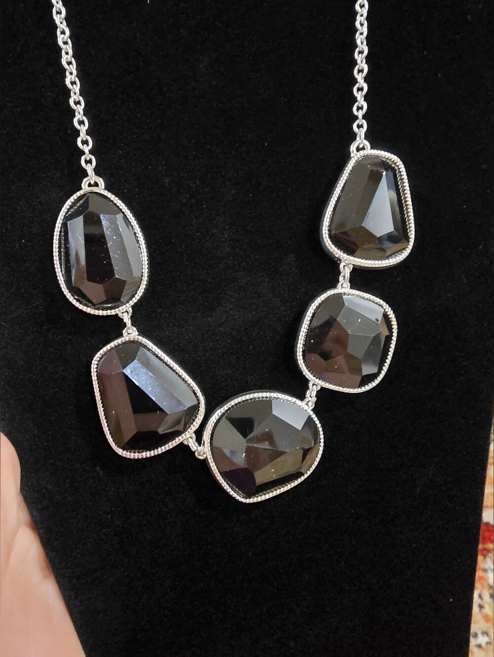 Avon 1990's  Black Faceted Stone Statement Necklace